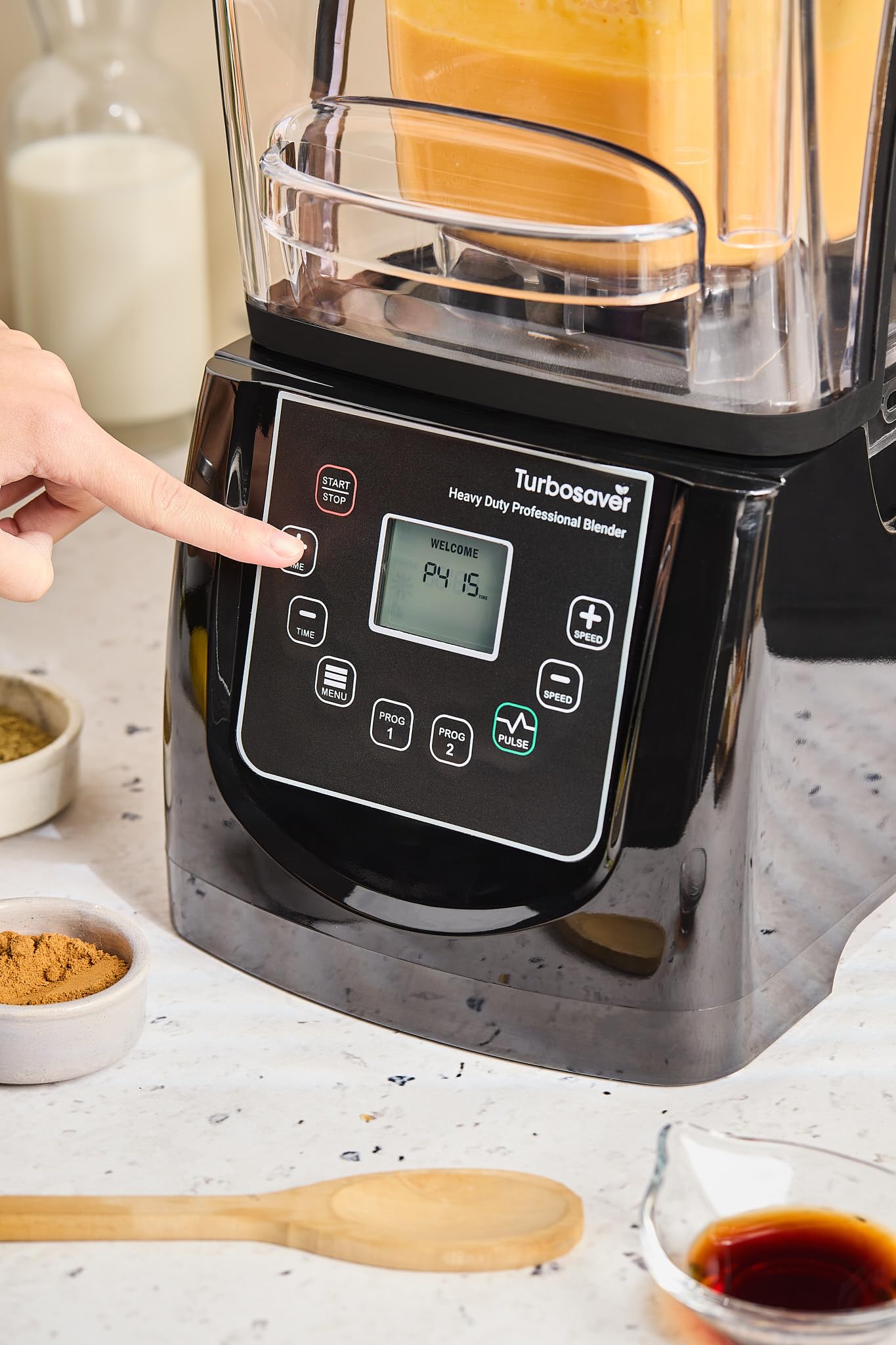 Turbosaver TB-020C Commercial Blender with Sound Enclosure, 4HP 2200W Heavy Duty Motor, 51 oz BPA-Free Jar, Digital Touch Panel