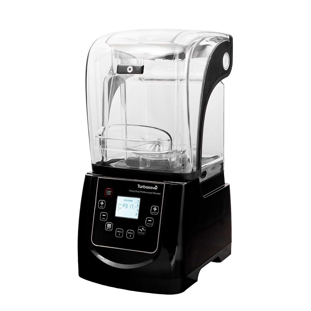 Turbosaver TB-020C Commercial Blender with Sound Enclosure, 4HP 2200W Heavy Duty Motor, 51 oz BPA-Free Jar, Digital Touch Panel, Quiet Professional Smoothie & Ice Crusher Blender