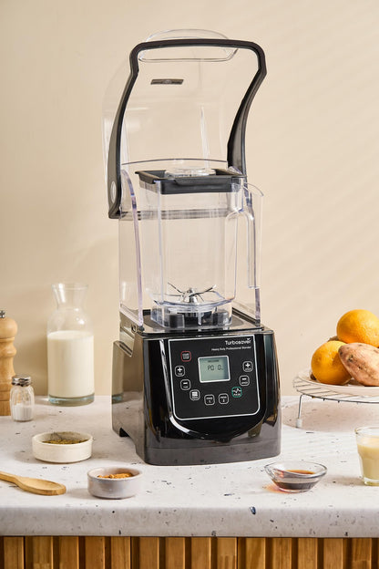 Turbosaver TB-020C Commercial Blender with Sound Enclosure, 4HP 2200W Heavy Duty Motor, 51 oz BPA-Free Jar, Digital Touch Panel, Quiet Professional Smoothie & Ice Crusher Blender
